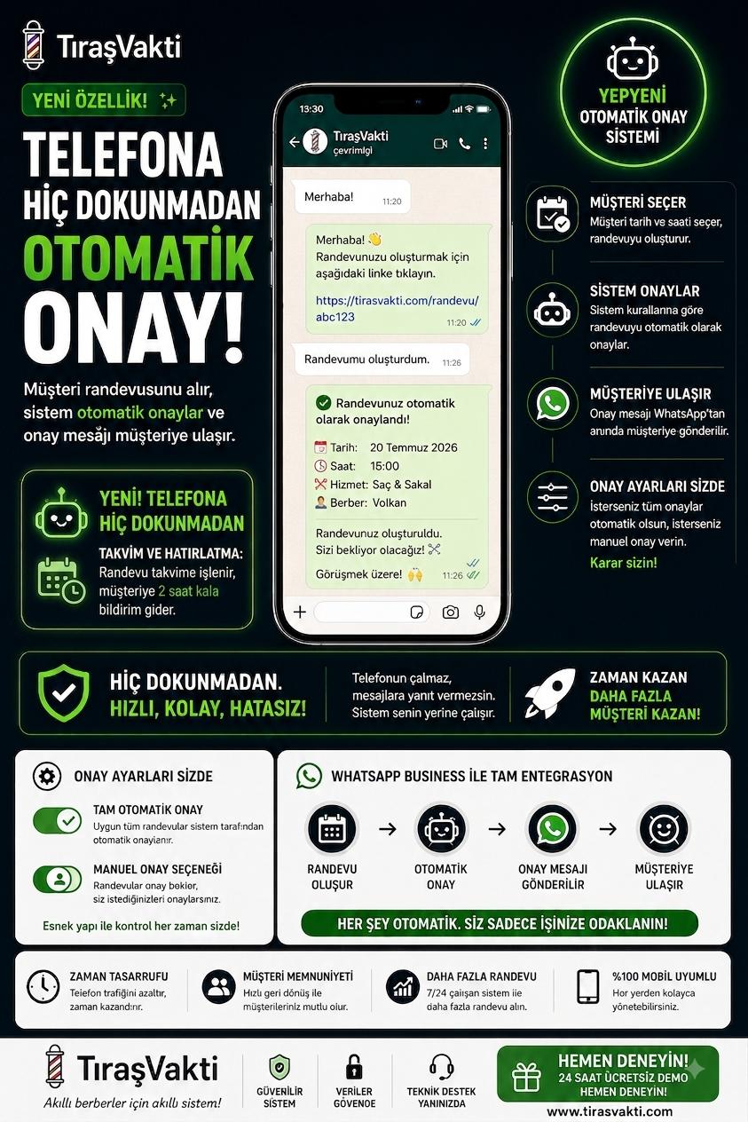TıraşVakti otomatik randevu onay sistemi tanıtım görseli